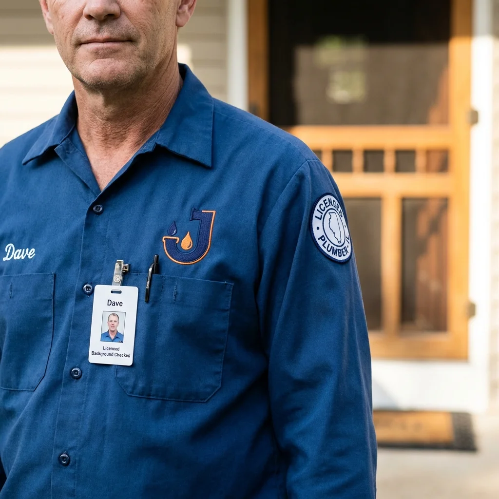 Licensed plumber showing ID badge in New Richmond, OH