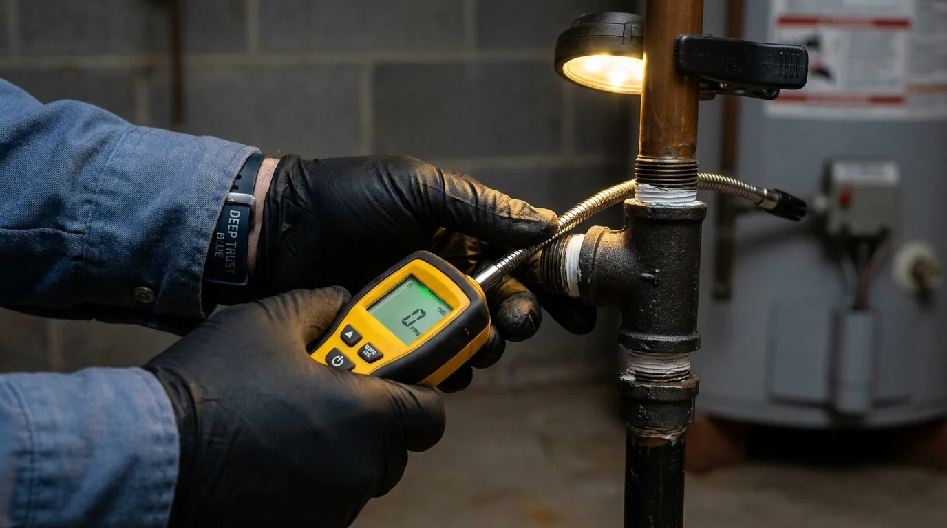 Gas leak detection with electronic sniffer by Johns Plumbing LLC in New Richmond