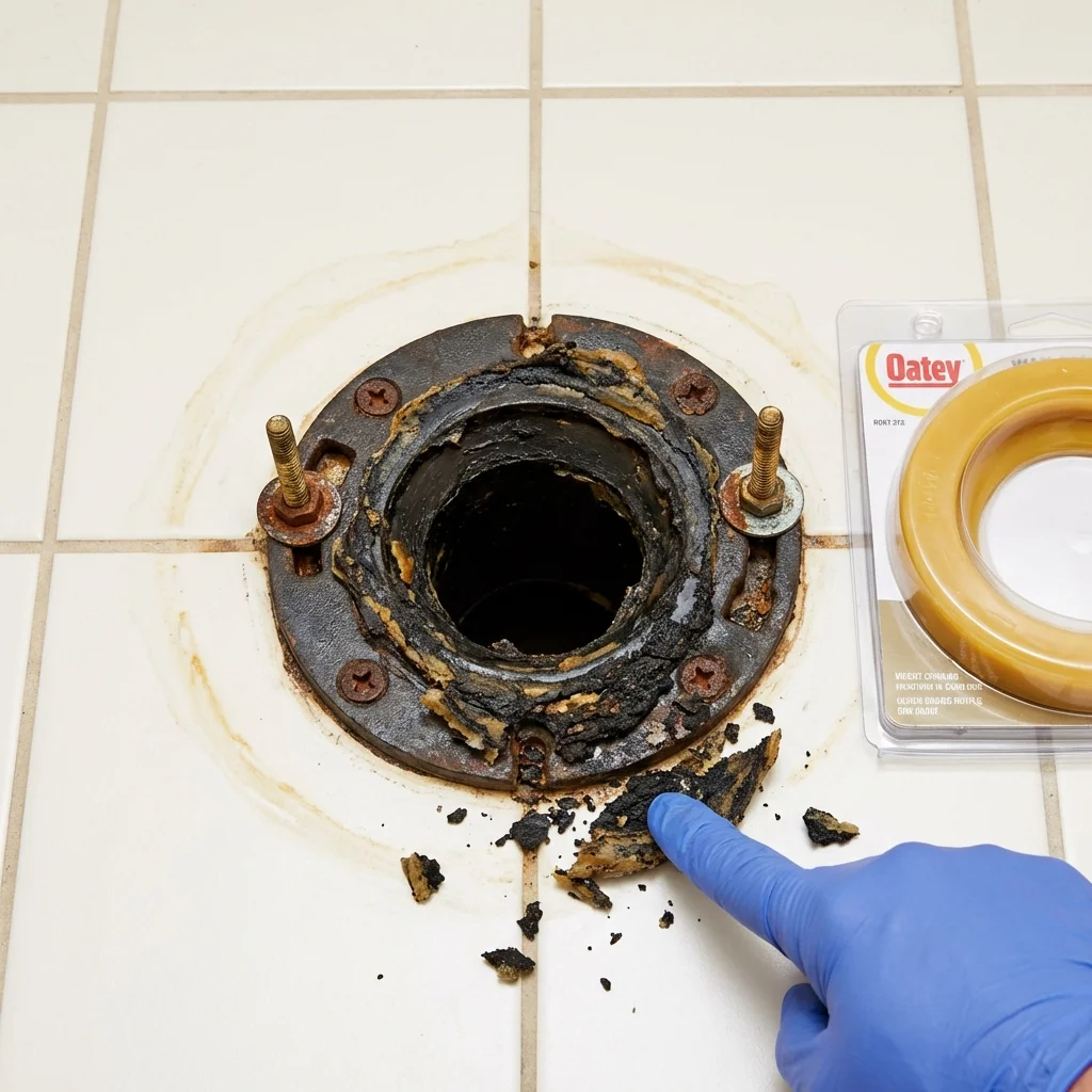 Failed wax ring showing water seepage at the base of a toilet in a New Richmond, OH home